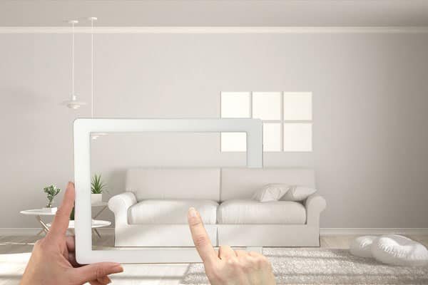 product visualization of a sofa using a tablet